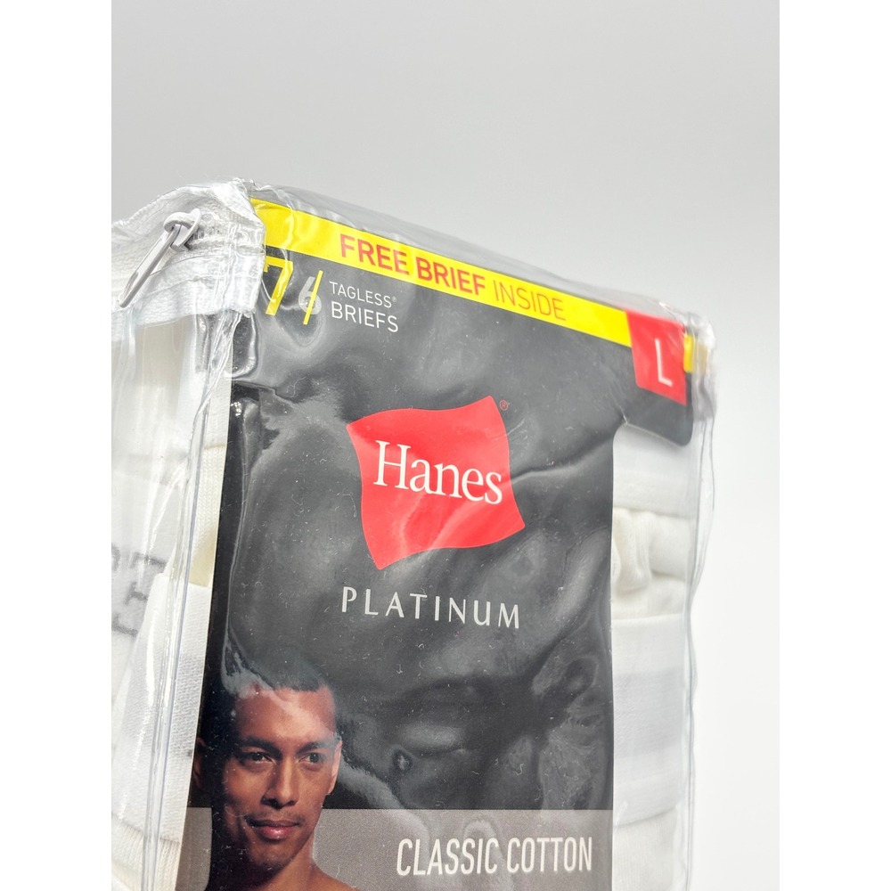 Hanes Platinum Classic Cotton Tagless Briefs White 7+1 Bonus Pack Mens Large - Picture 6 of 7